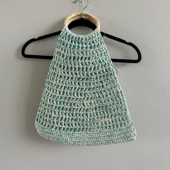 My beachy side Two Tones Hand Crochet Bag with Bone Handle - Picture 1 of 6